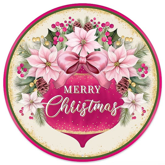 12" Round Metal Merry Christmas Wreath Signs