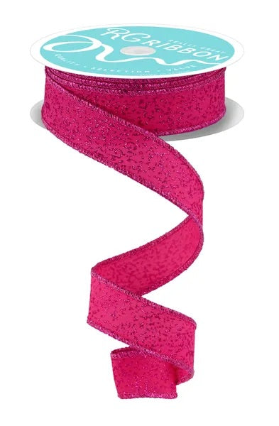 Wired Fuchsia Irregular Spotted Glitter Ribbon- 7/8”x10 Yards