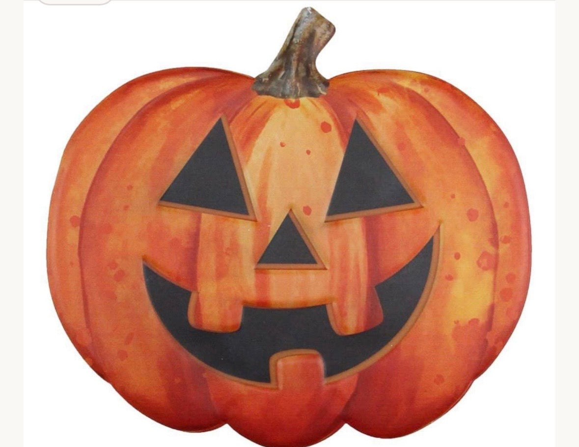 12” Metal Embossed Orange Jack O Lantern Wreath Sign