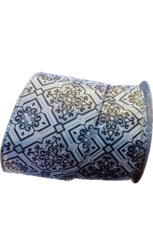 Wired Silver Black and White Design Ribbon-2.5”x10 Yards