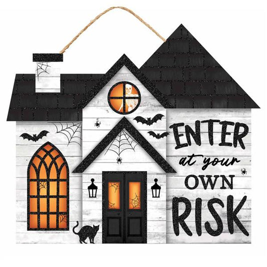 11.25”x9.25” Enter At Your Own Risk Halloween Wreath Sign