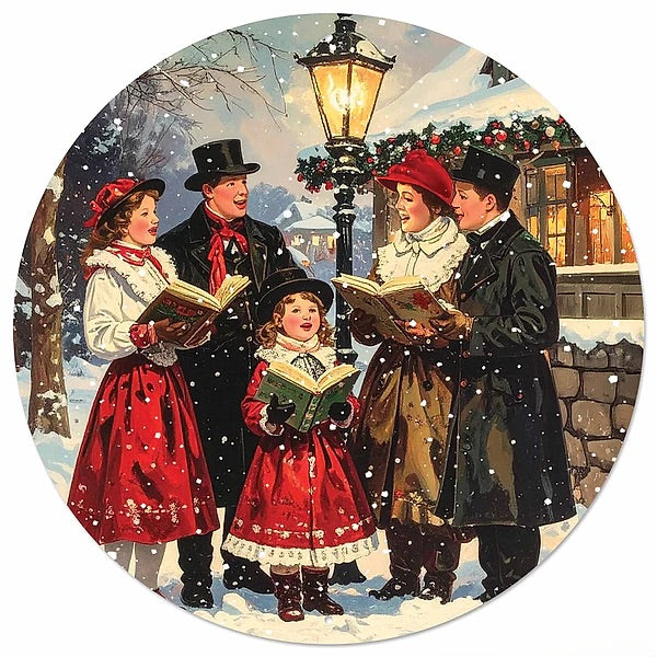 12" Round Metal Christmas Carolers Wreath Signs