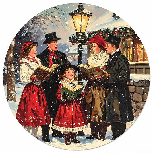 12" Round Metal Christmas Carolers Wreath Signs