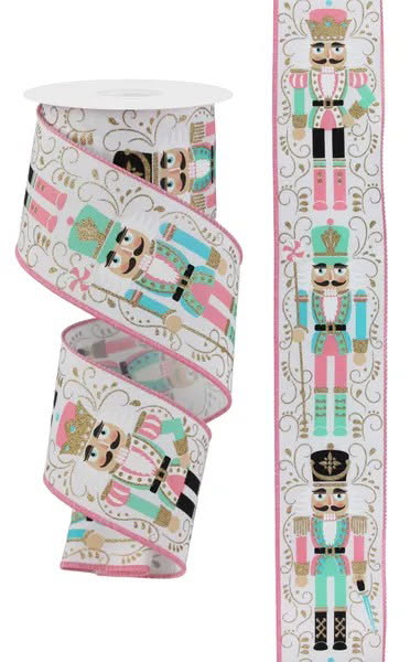 Wired Nutcracker with Pink Trim Ribbon- 2.5”x10 Yards