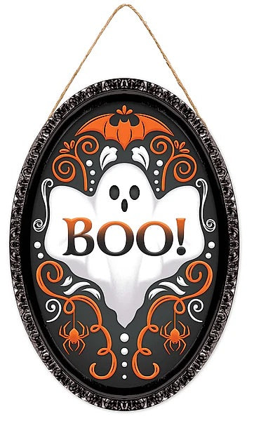 13"H x 9"L Oval Boo Wreath Signs
