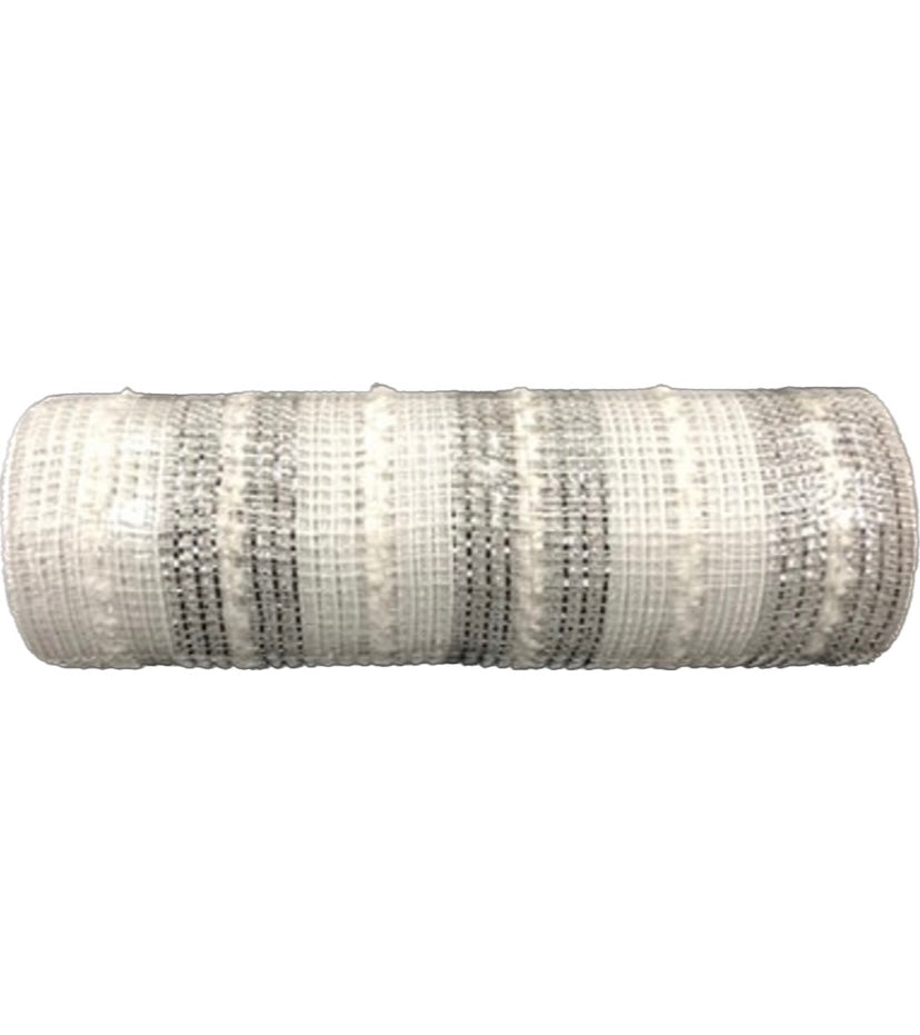 10”x10yd Gray, White and Silver Snowball Mesh