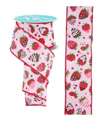 Wired Spring Strawberry Ribbon-2.5”x10 Yards