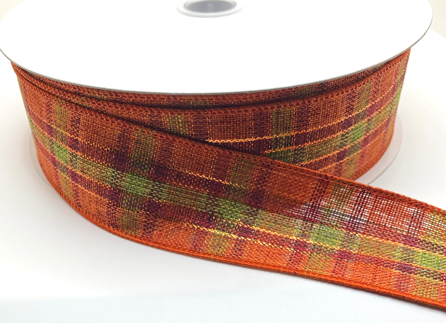 50 Yards - 1.5” Wired Autumn Metallic Plaid Ribbon