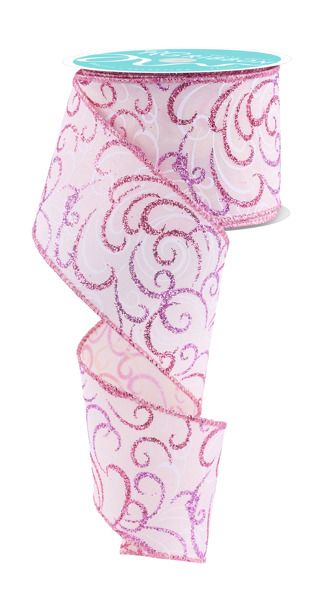 10 Yards - 2.5” Wired Cream, Pink, Lavender, and White Multi Swirl Glitter Ribbon