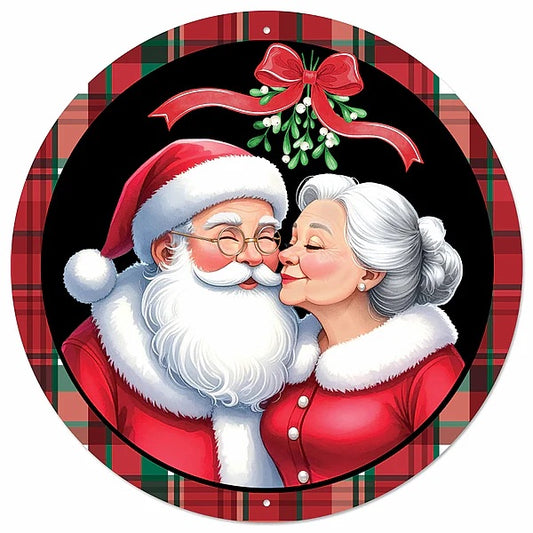 12" Round Metal Mr. and Mrs. Claus Wreath Signs