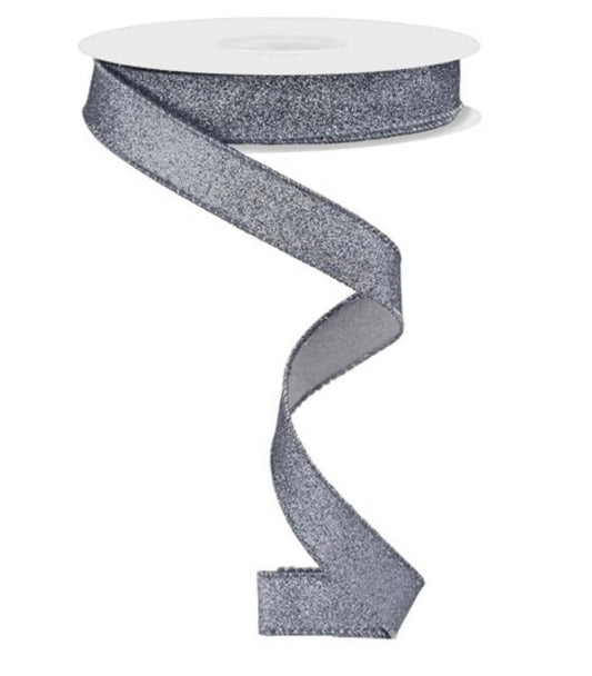 10 Yards - 5/8” Wired Pewter Glitter Ribbon