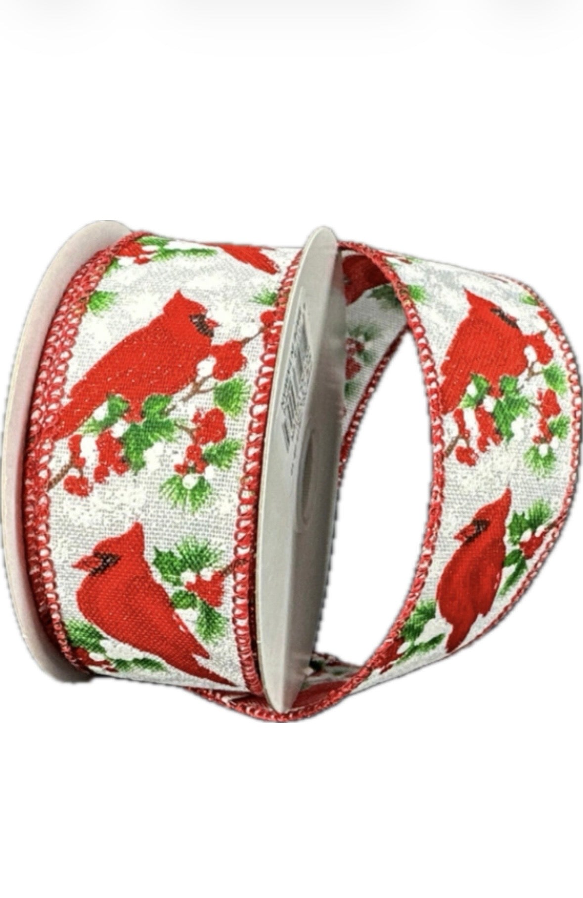 Wired Cardinal on Branches Ribbon-1.5”x10 Yards