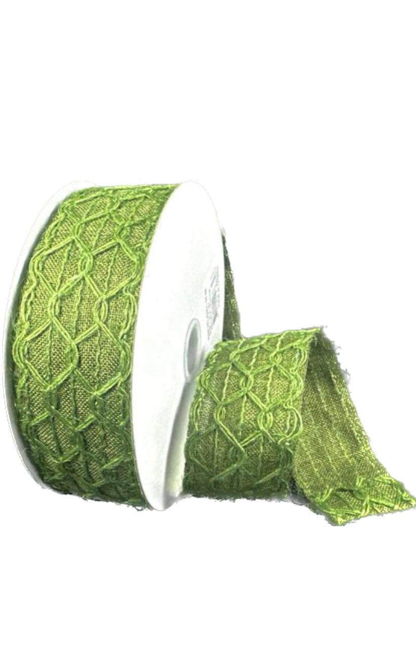Wired Green Scallop Open Weave Moss Burlap Ribbon-1.5” x10 Yards
