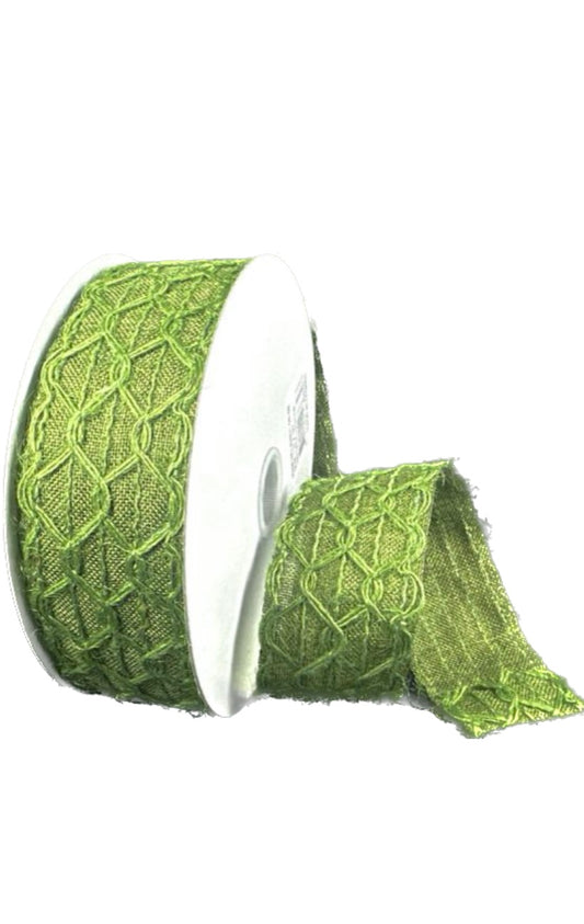 Wired Green Scallop Open Weave Moss Burlap Ribbon-1.5” x10 Yards