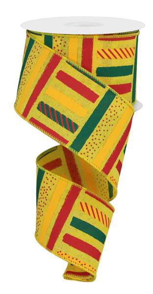 10 Yards - 2.5” Wired Yellow, Red, and Green Brushstroke Dot Ribbon - Juneteenth Inspired Ribbon