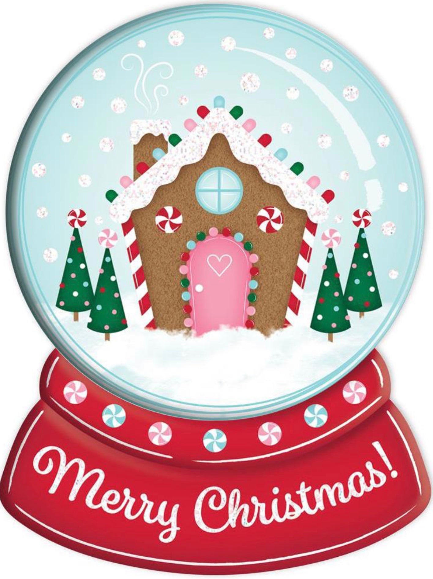 12.25”x9.25” Metal Embossed Merry Christmas Snow Globe Wreath Sign with Glitter Accent