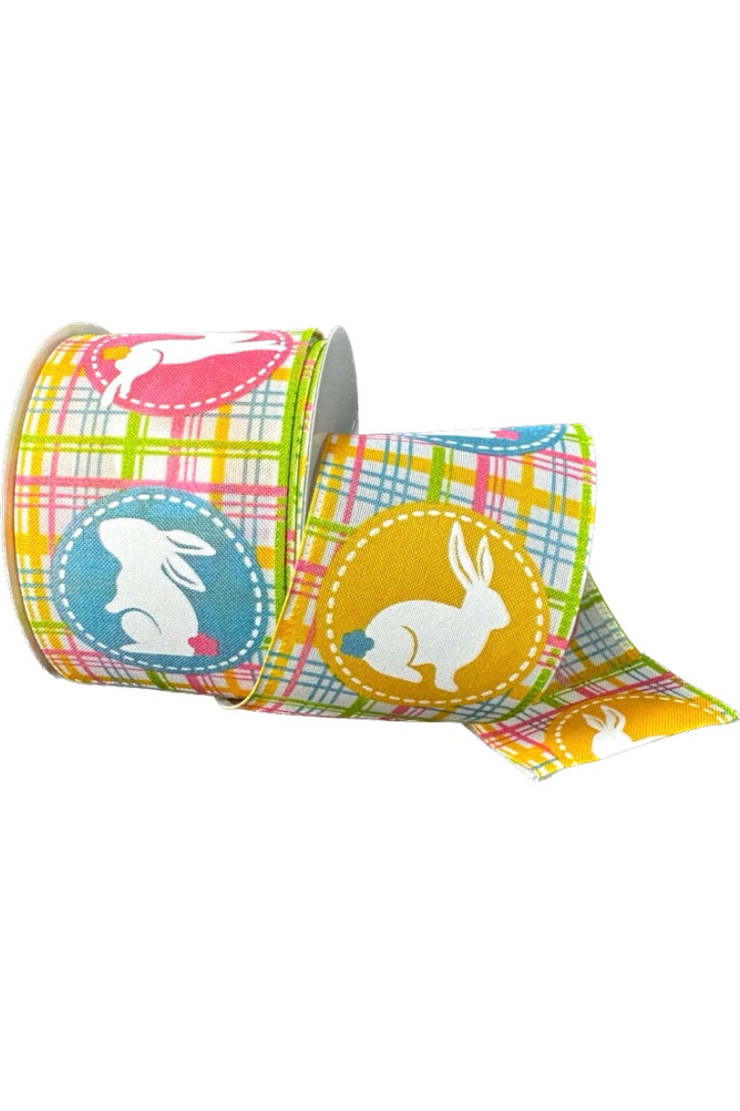 10 Yards - 2.5" Wired Pastel Check Scrapbook Easter Bunny Ribbon