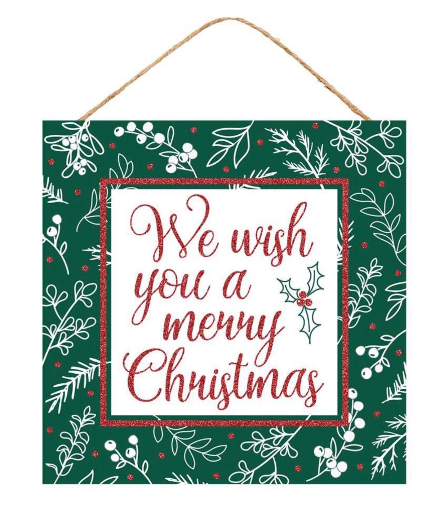 10” Square We Miss You A Merry Christmas Wreath Sign with Glitter Accent