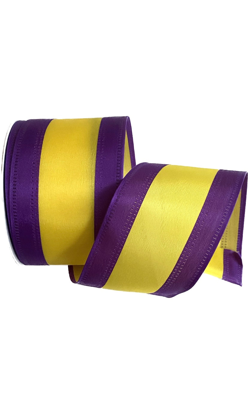 Wired Purple and Yellow Stripe Satin Ribbon-2.5”x10 Yards