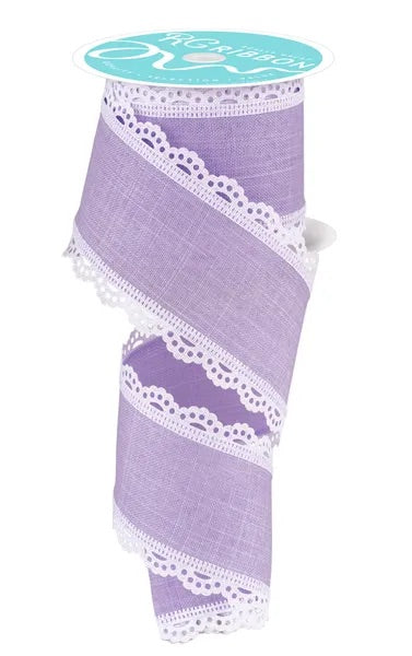 Wired Lavender Ribbon with Lace Edge-2.5”x10 Yards