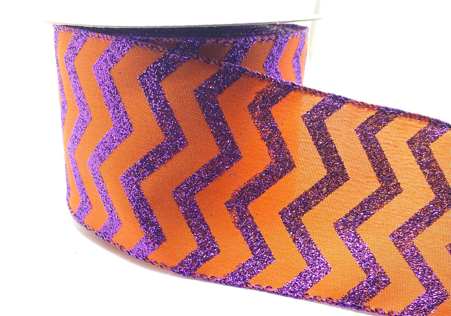 10 Yards - 2.5” Wired Orange and Purple Wavy Lines Satin Ribbon