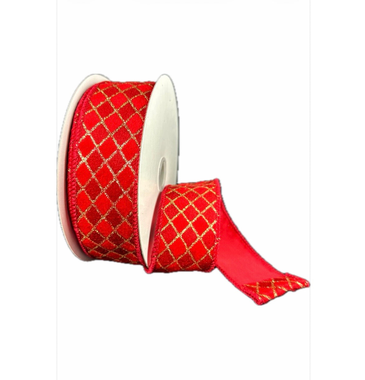 Wired DarkRed/Red Gold  Velvet Diamond Ribbon-1.5”x10 Yards