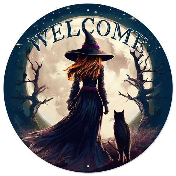 Welcome Witch Halloween Wreath Sign-12” Round