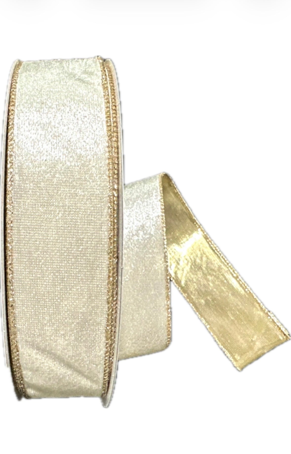 Wired White Crushed Velvet Gold Back Ribbon- 1.5”x50 Yards