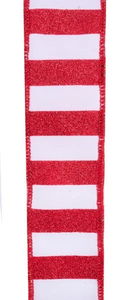 Wired Red and White Horizontal Stripes Ribbon- 7/8”x 10 Yards