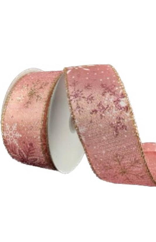 Wired Rose Gold Metallic Snowflakes Ribbon-1.5”x10 Yards