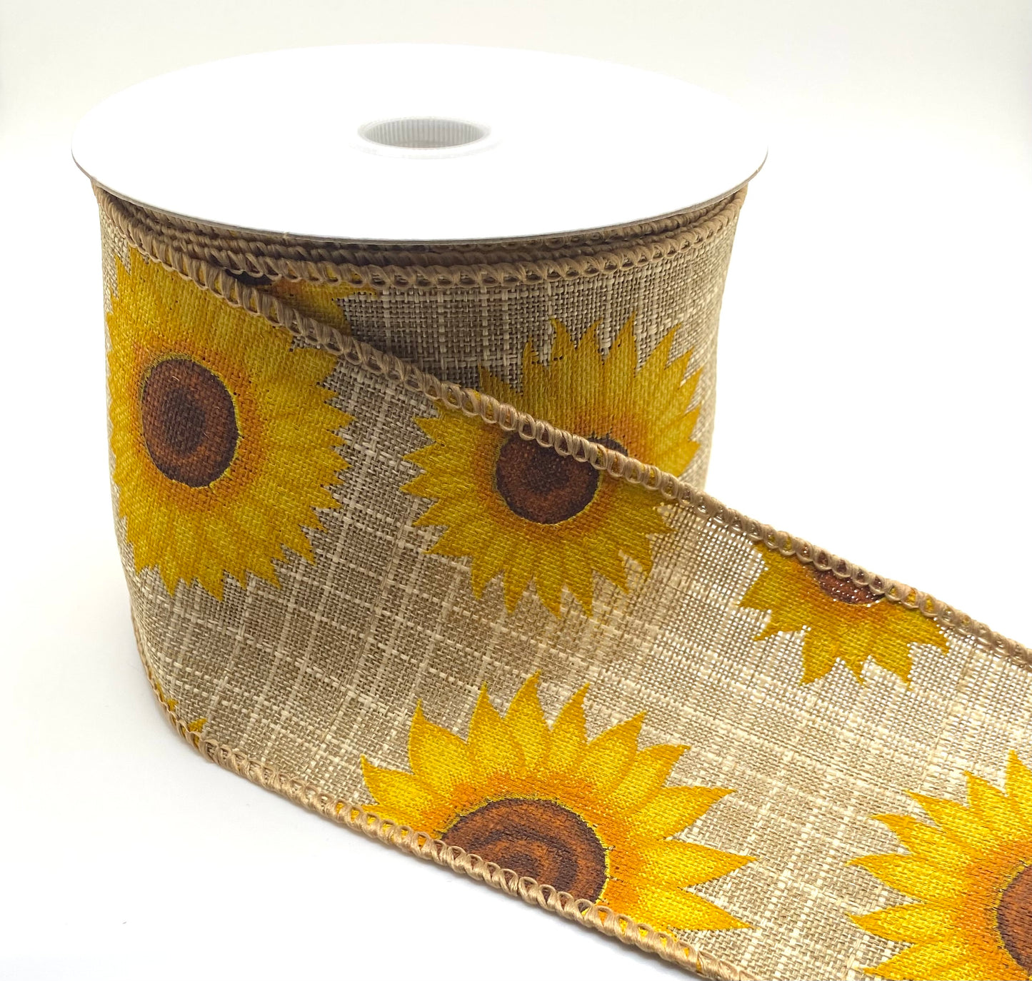 10 Yards - 2.5” Wired Natural Background Sunflower Ribbon
