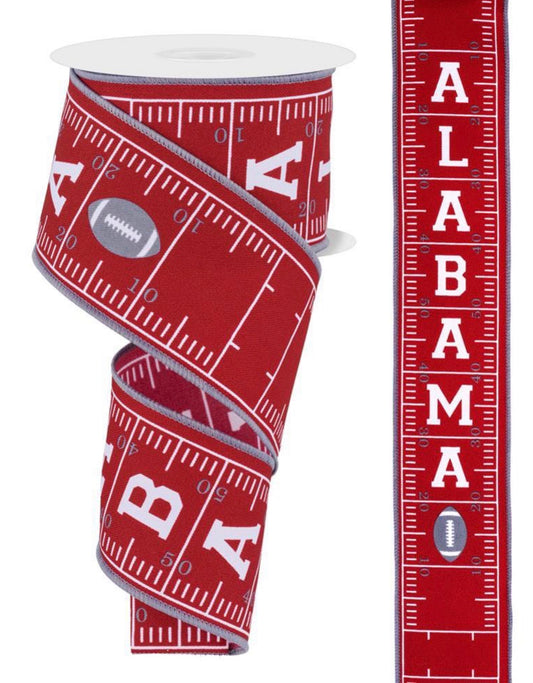 10 Yards - 2.5" Wired Alabama Football Ribbon