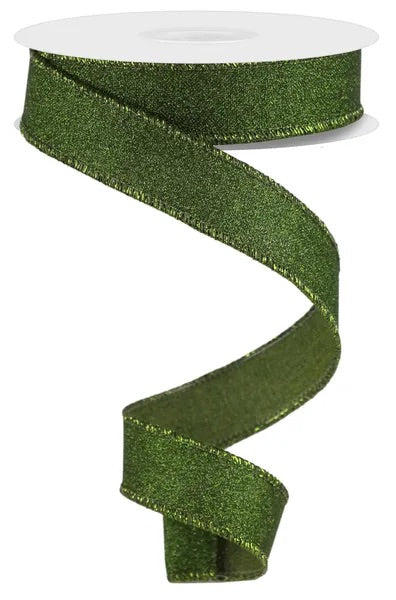 10 Yards - 7/8” Wired Moss Green Glitter Ribbon