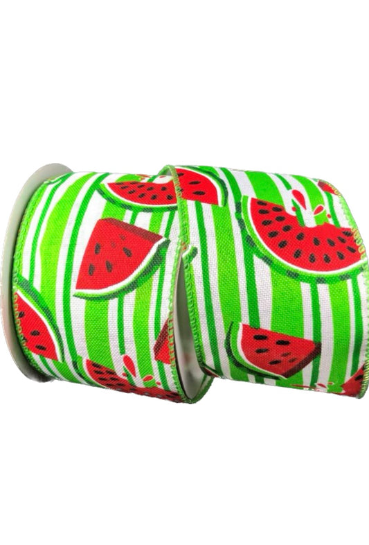 10 yards - 2.5" Green and White Stripe Watermelon Slices Ribbon