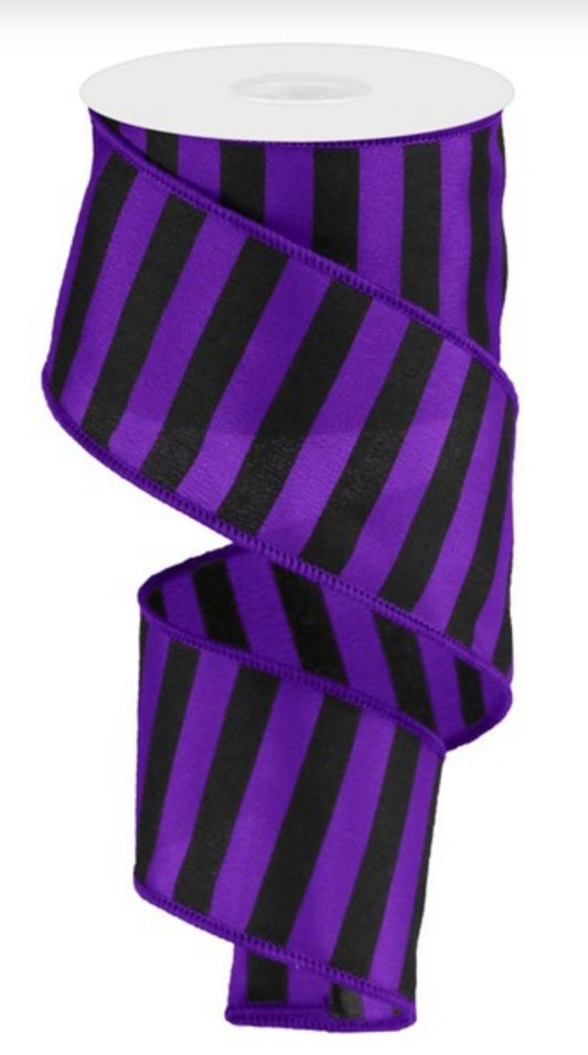 10 Yards - 2.5" Purple with Horizontal Black Stripes Ribbon - Everyday Ribbon