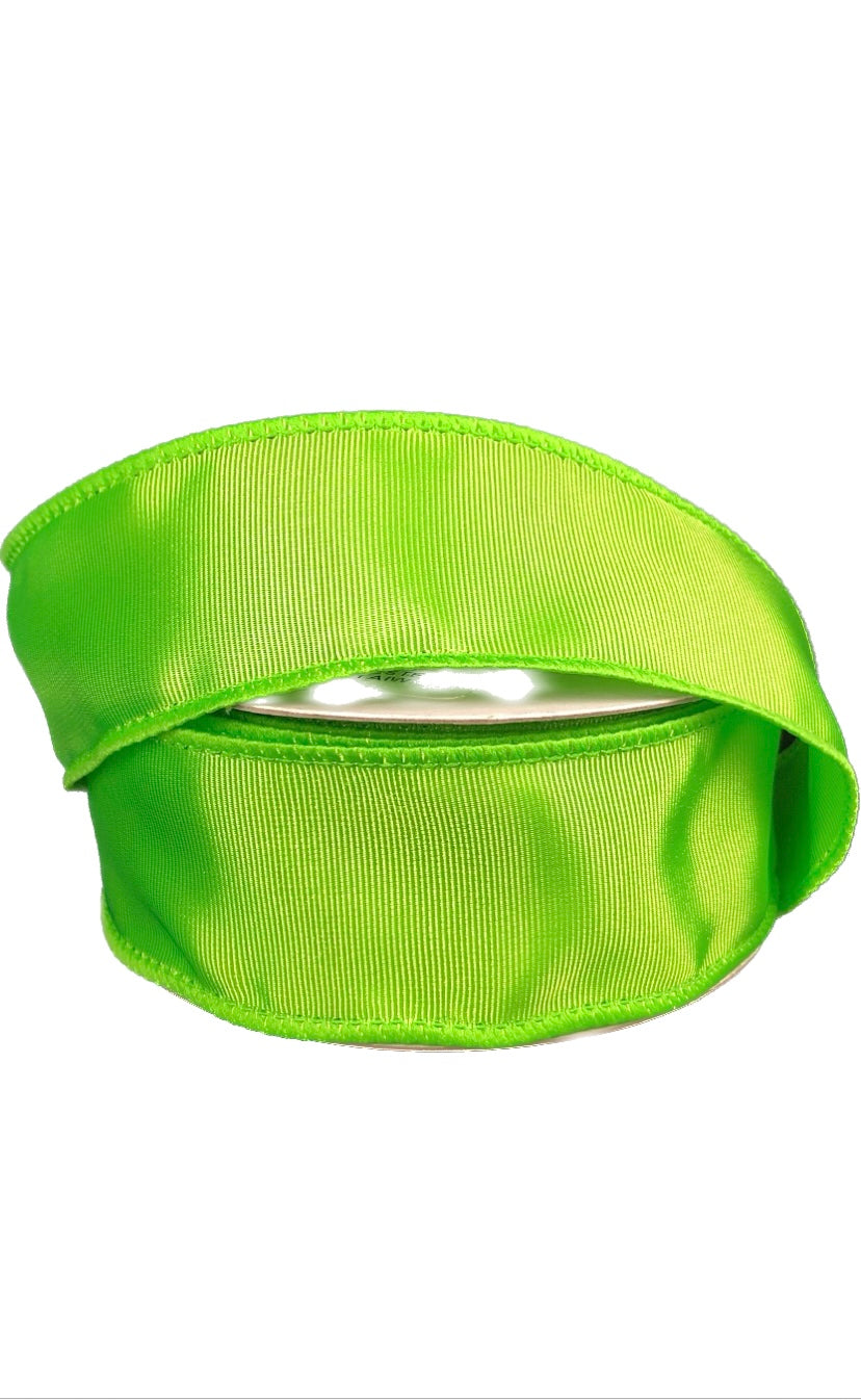 Wired Lime Green Ribbed Satin Ribbon-1.5”x10 Yards