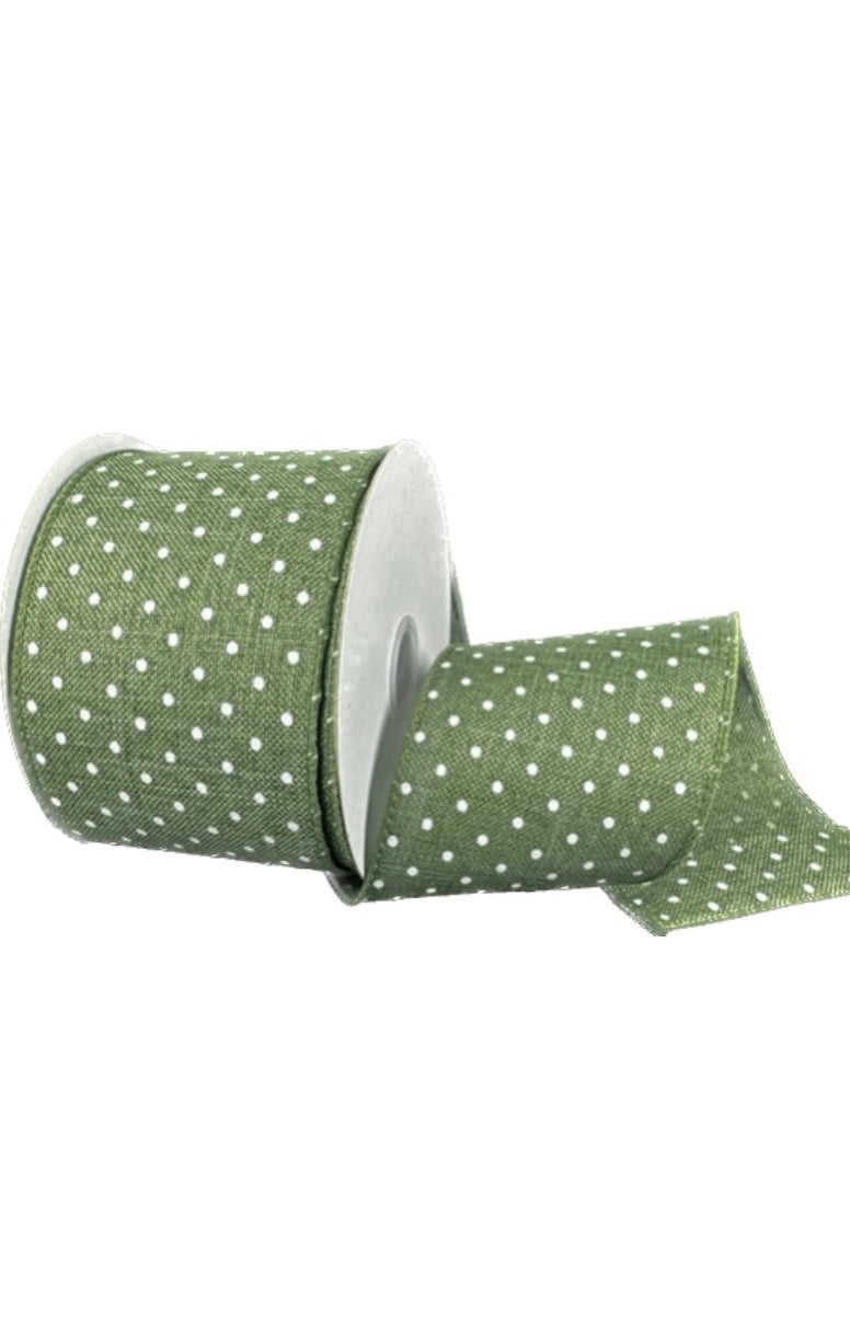 Wired Green and White Swiss Dot Ribbon-2.5”x10 Yards