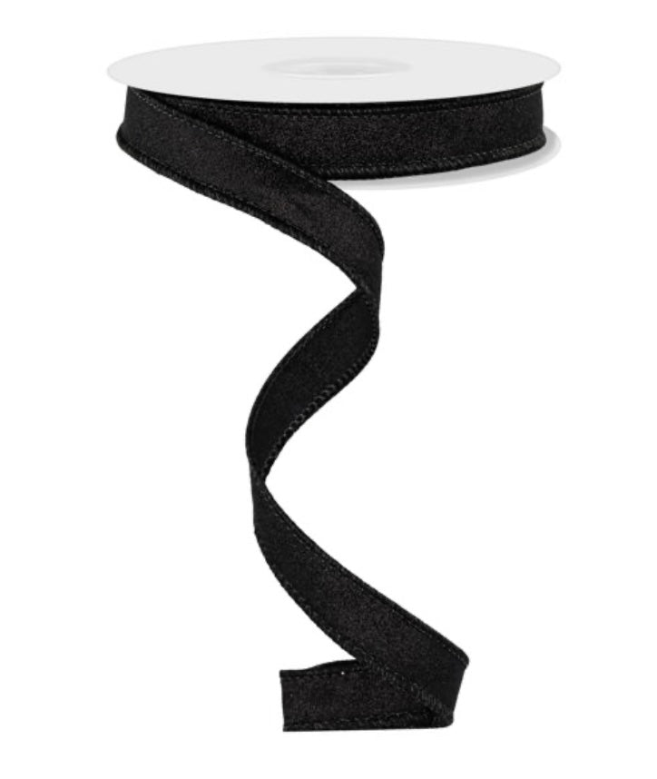 10 Yards - 5/8” Wired Black Shimmer Glitter Ribbon