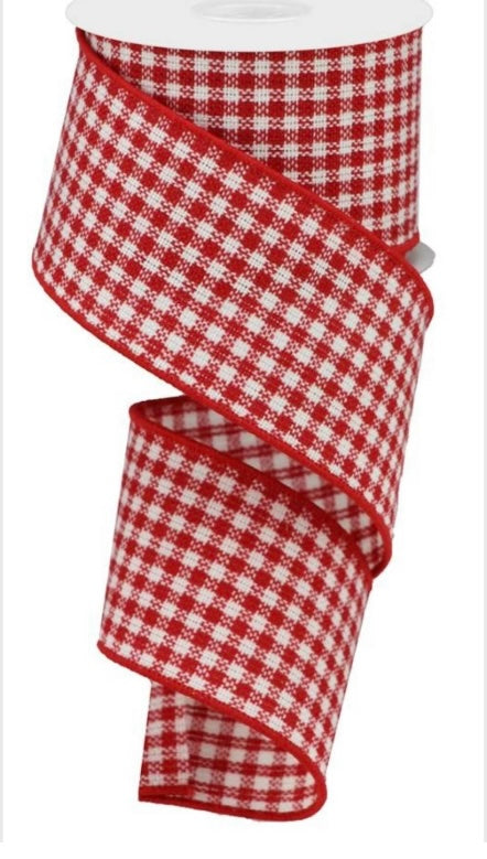 Wired White and Red Woven Mini Check Ribbon-2.5”x10 Yards