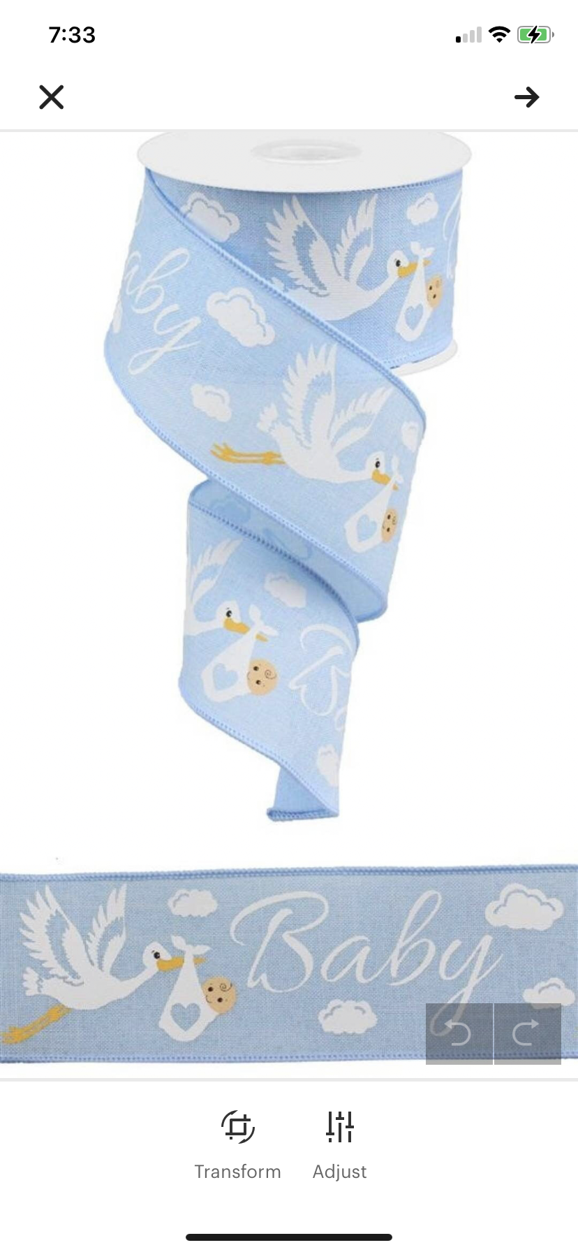 10 Yards - 2.5” Wired Baby Boy Stork Ribbon