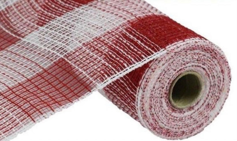 10.5” x 10 Yards White and Red Check Fabric Mesh