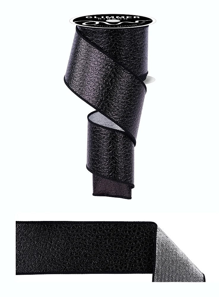 Wired Black and Silver Ice Crackle/Sparkle Fused Ribbon-2.5”x10 Yards