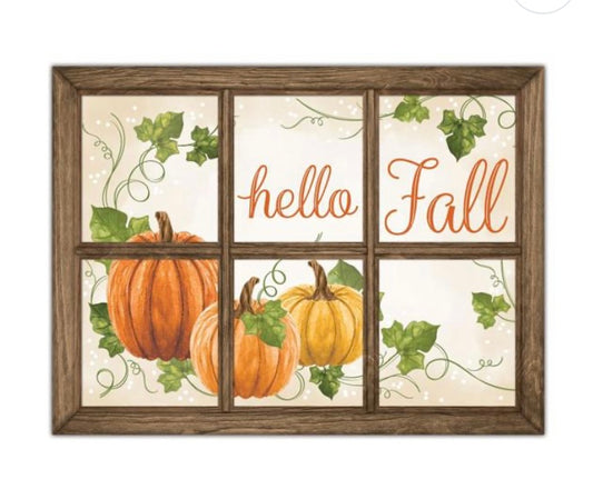 12.75”x9.5” Metal Embossed Hello Fall Window Wreath Sign