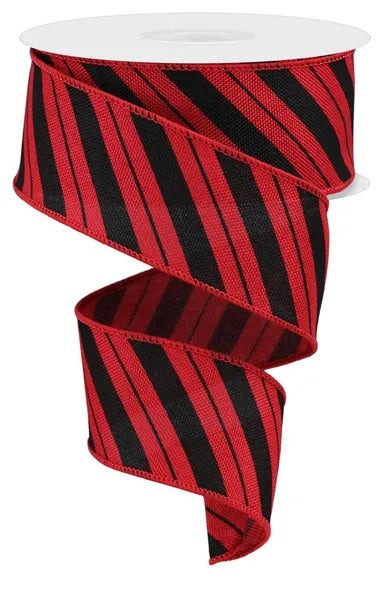 Wired Red and Black Swirl Stripe Ribbon- 1.5”x10 Yards