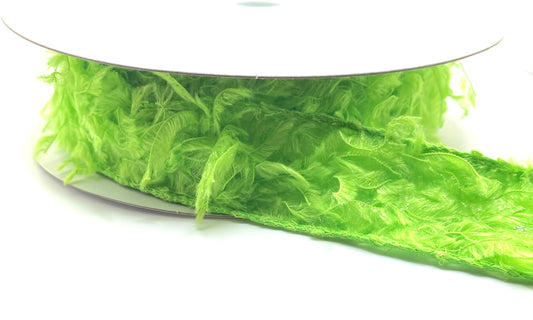 1.5” x 10 Yards Wired Lime Green Feather Ribbon