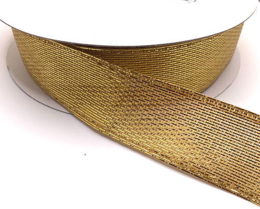 50 Yards - 1.5” Wired Gold Woven Metallic Ribbon