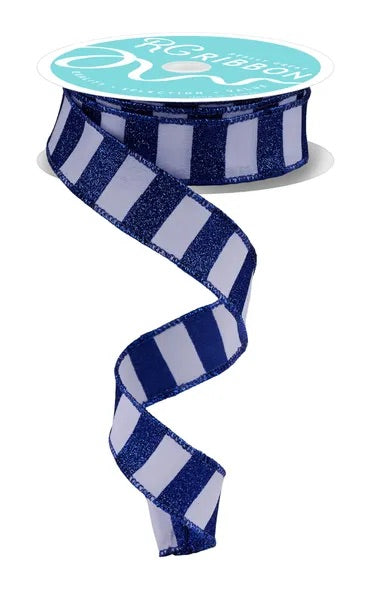 Wired Navy and White Horizontal Stripes Ribbon- 1.5”x 10 Yards