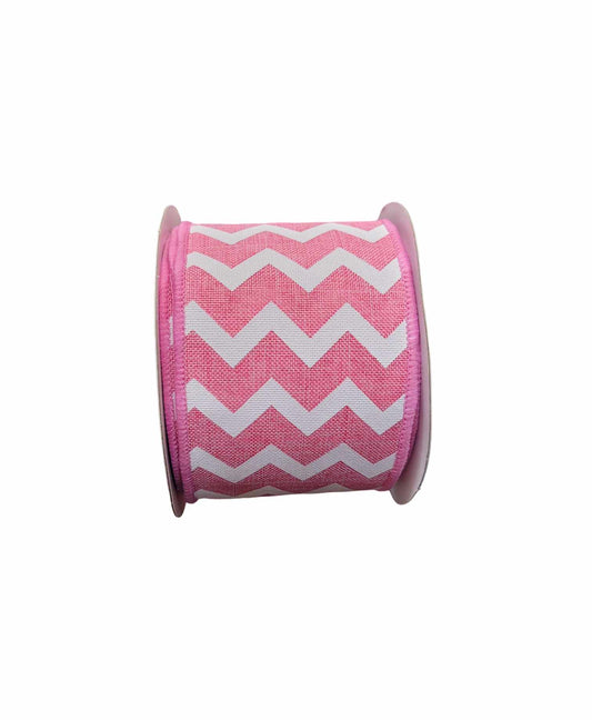 10 yards- 2.5” Wired Pink and White Chevron Ribbon