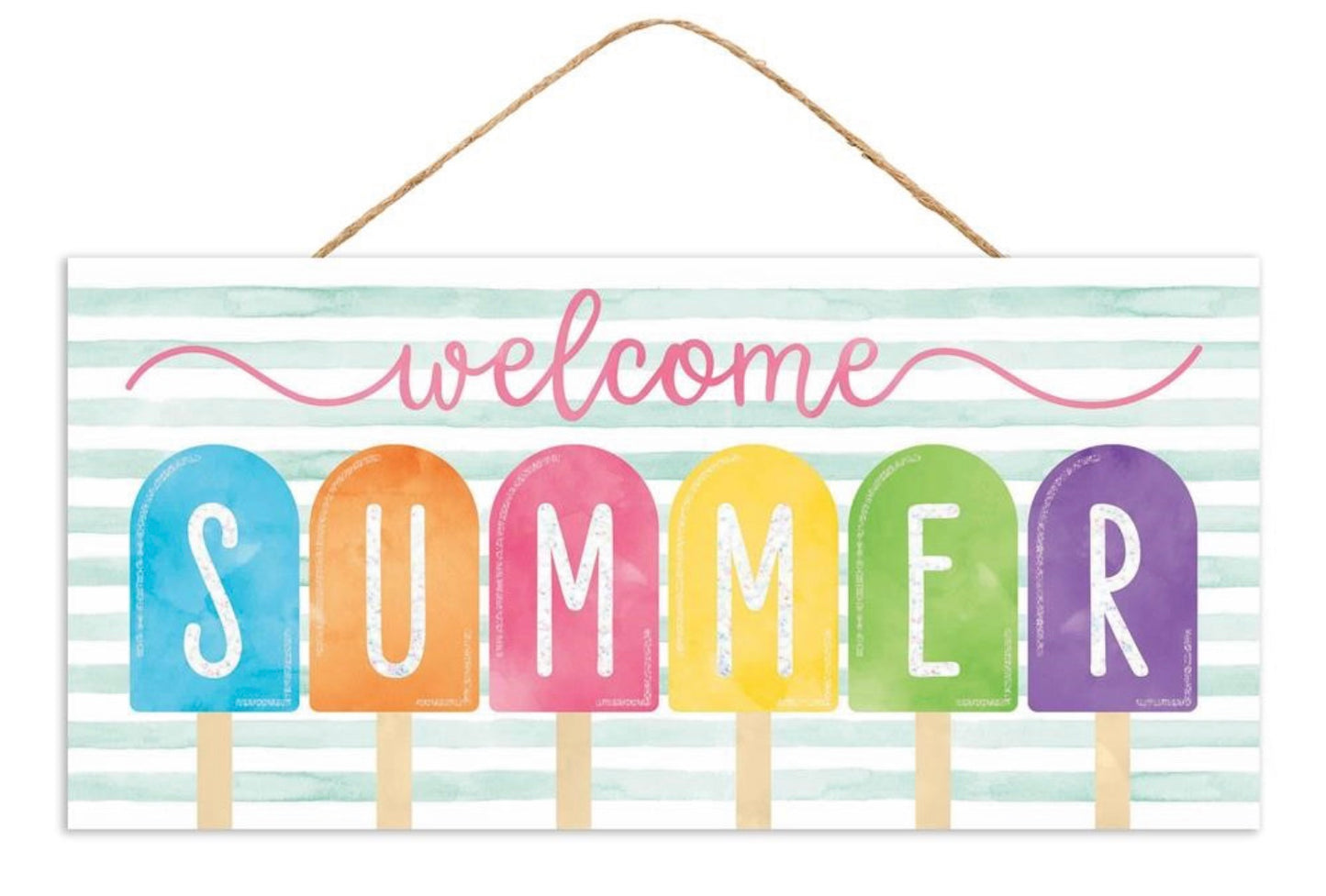 12.5”x6” Welcome Summer Popsicle Wreath Sign with Glitter Accent