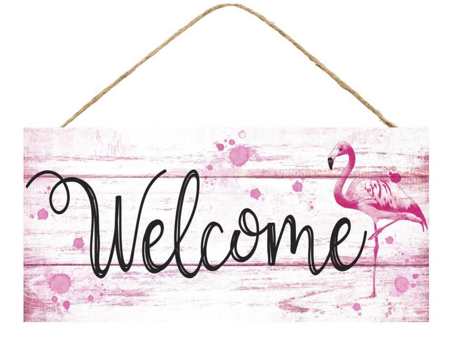 12.5”x6” Welcome Flamingo Wreath Sign